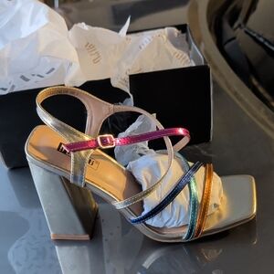 Multicolor Strappy Block Heel Sandals